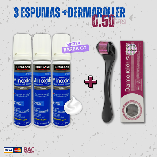 3 Espumas + Dermaroller 0.5 mm.
