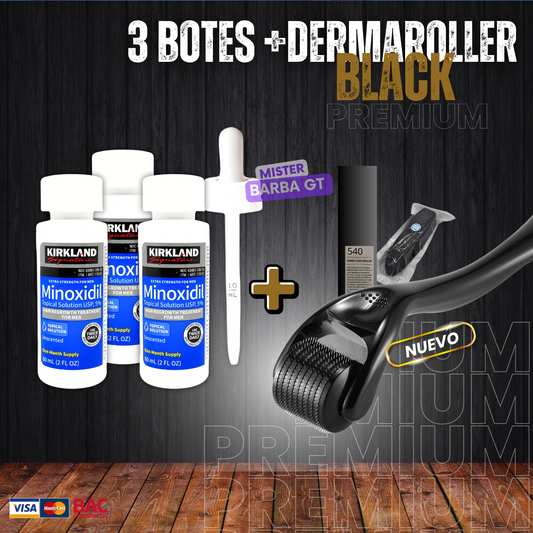 3 Minoxidil  + Dermaroller BLACK PREMIUM
